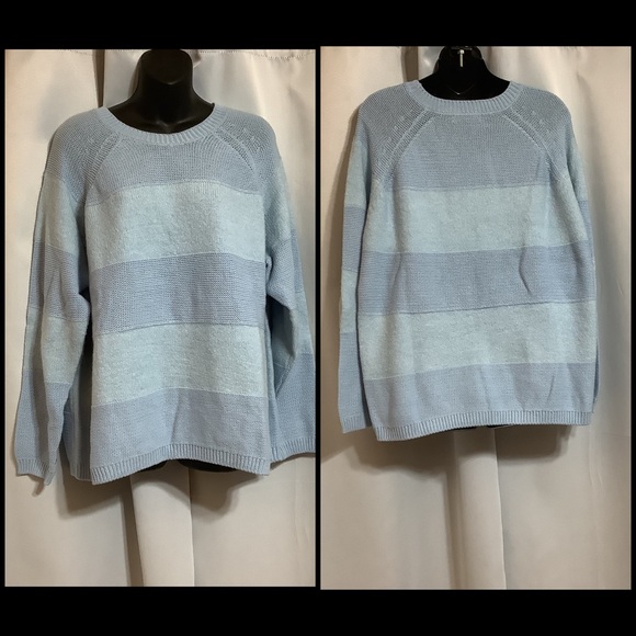 Joe Fresh Women's Blue Striped Sweater Size 1X Knit - Picture 1 of 10